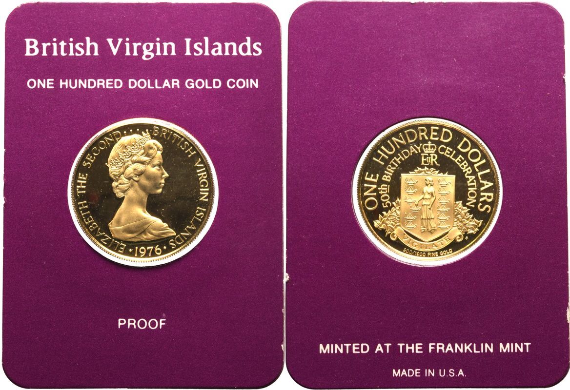 British Virgin Islands Elizabeth II 1976 Gold 100 Dollars Box & COA