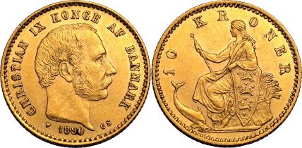 Denmark Christian IX 1890 HC/CS Gold 10 Kroner