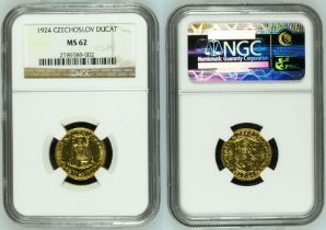 Czechoslovakia First Republic (1918-1938) 1924 Gold 1 Ducat without serial numbers NGC MS 62