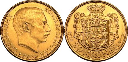 Denmark Christian X 1916 AH Gold 20 Kroner