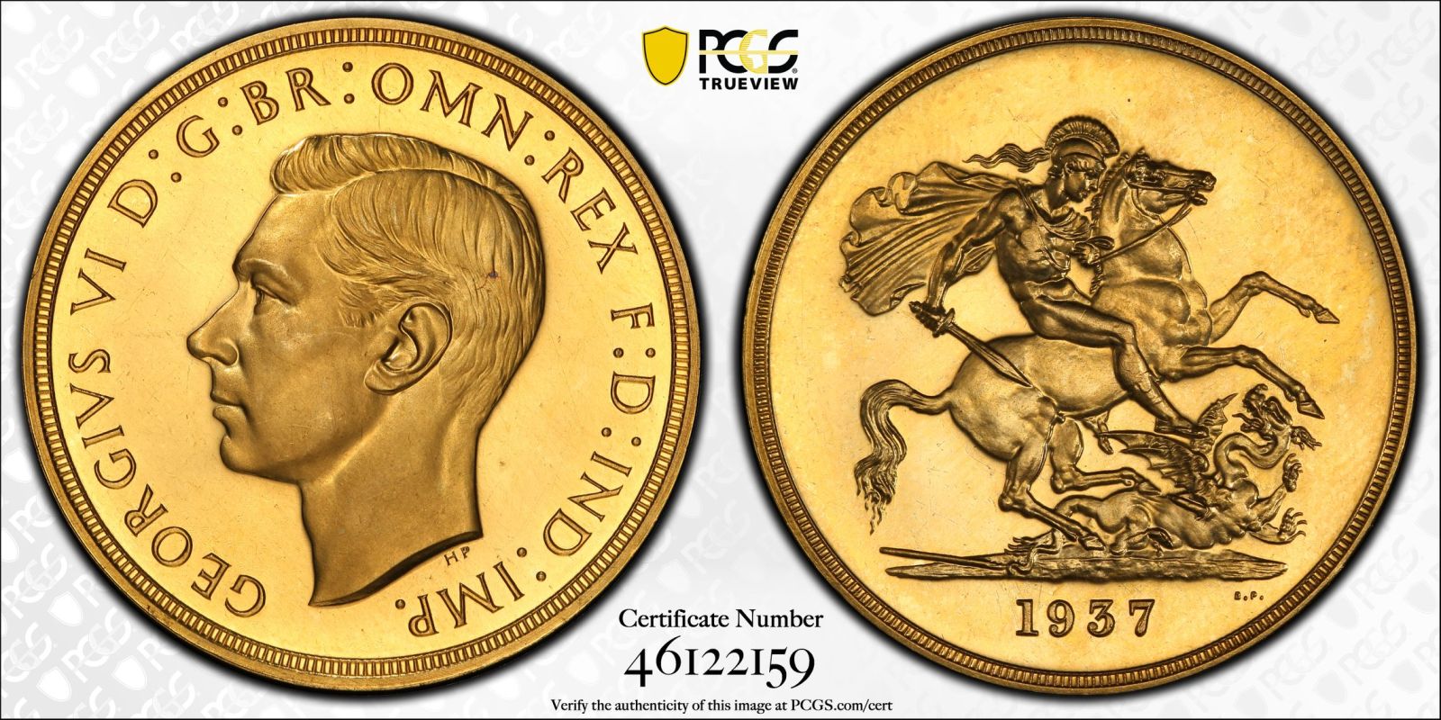 1937 Gold 5 Pounds (5 Sovereigns) Proof PCGS PR64 CAM - Image 4 of 5