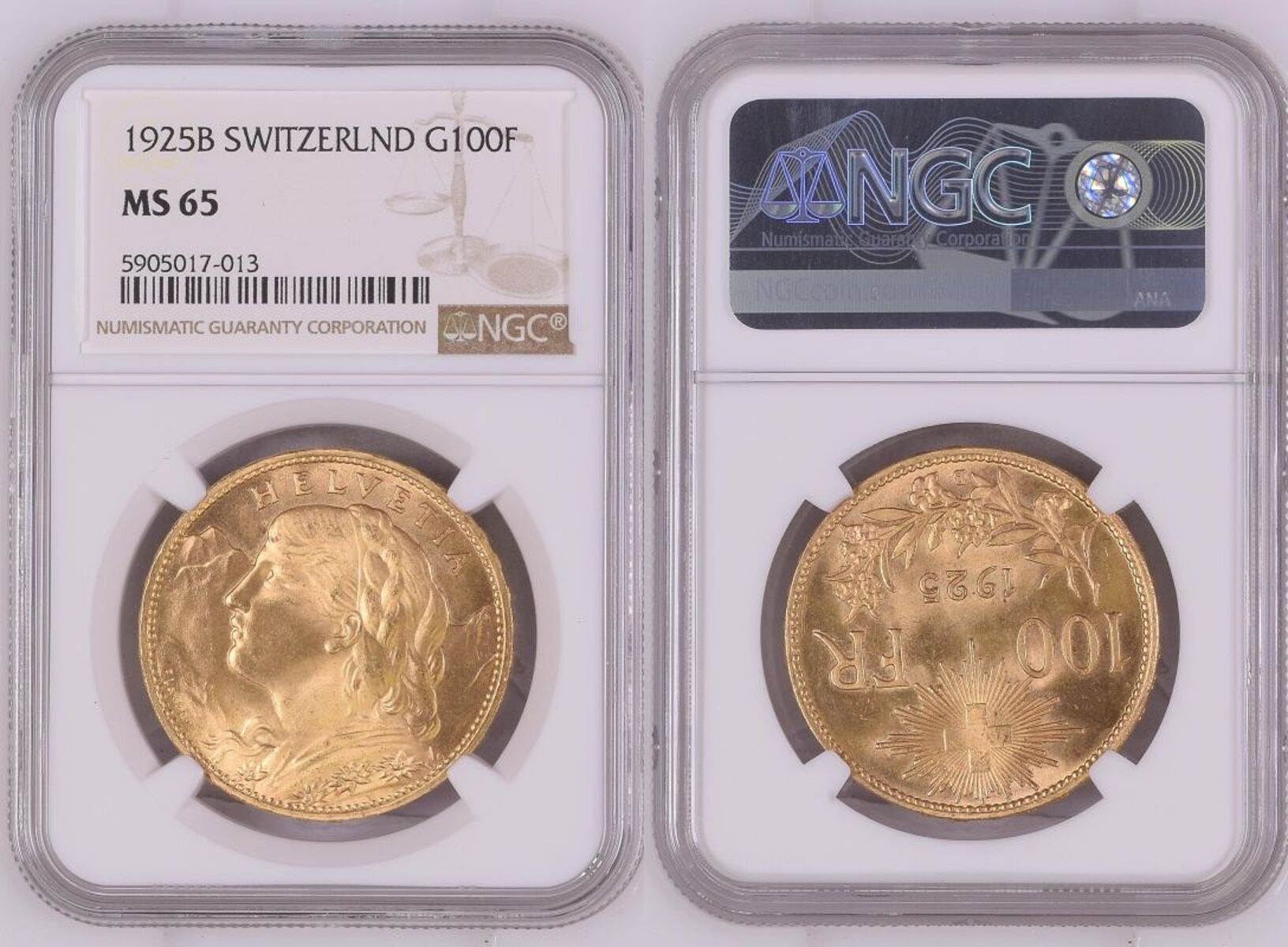 Switzerland Federal State 1925 Gold 100 Francs Vreneli NGC MS 65 - Image 4 of 7