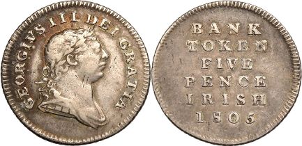 Ireland George III 1805 Silver Five Pence Bank Token Good fine
