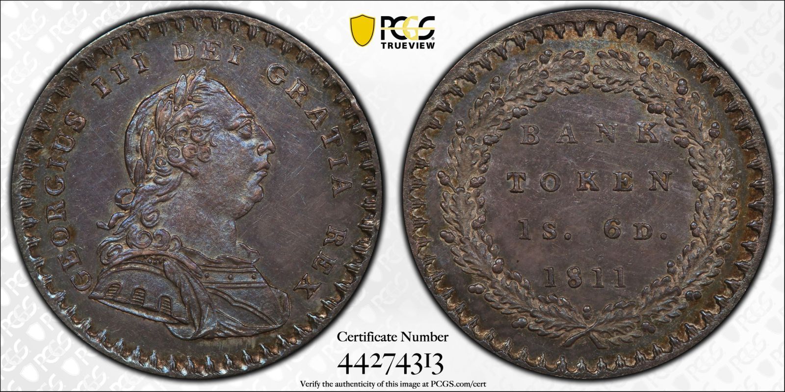 1811 Silver Eighteenpence Bank Token PCGS MS64 - Image 4 of 5