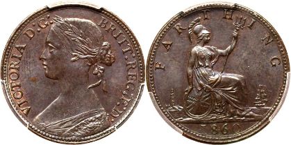 1860 Bronze Farthing PCGS MS63 BN