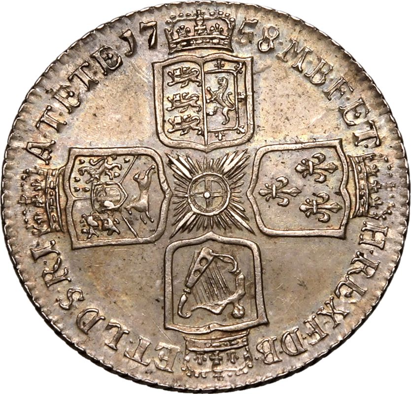 1758 Silver Shilling Plain Angles Good very fine - Image 3 of 3