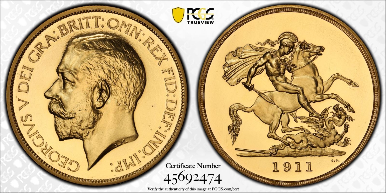 1911 Gold 5 Pounds (5 Sovereigns) Proof PCGS PR63 CAM - Image 4 of 5