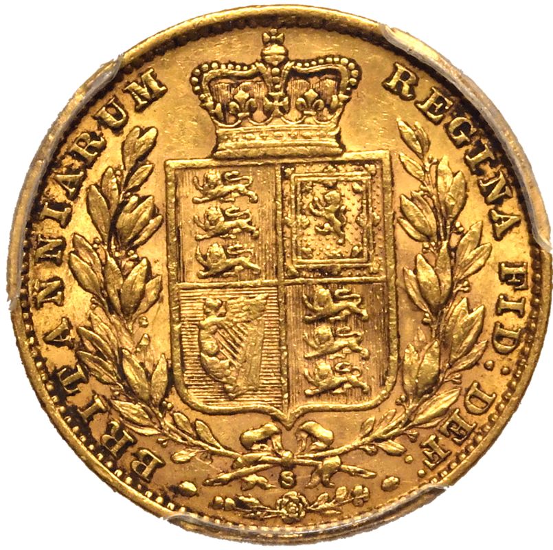 1880 S Gold Sovereign Shield; Inverted A for V PCGS XF45 - Image 3 of 5