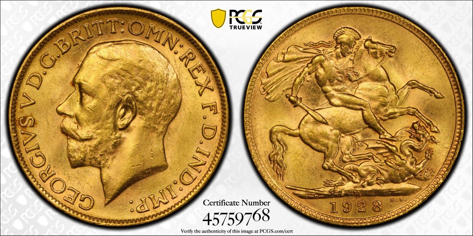 1928 M Gold Sovereign PCGS MS63 - Image 4 of 5