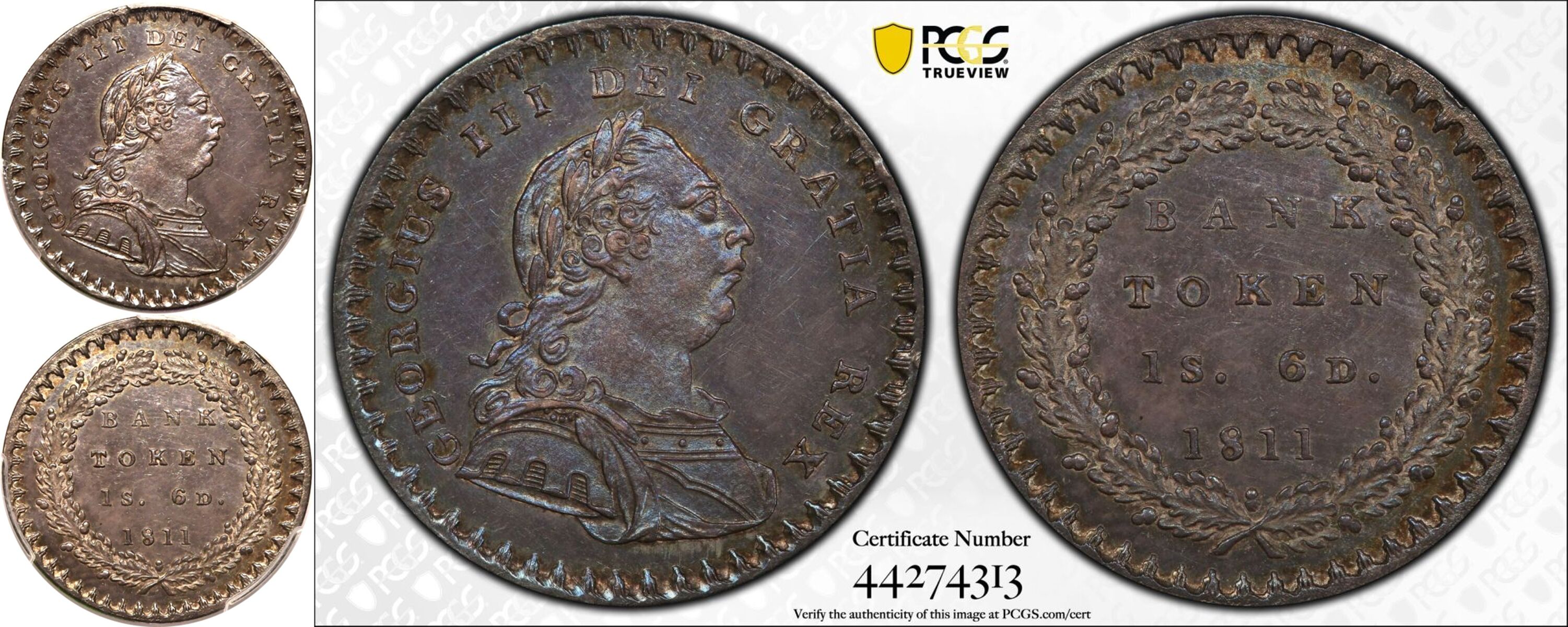 1811 Silver Eighteenpence Bank Token PCGS MS64 - Image 5 of 5