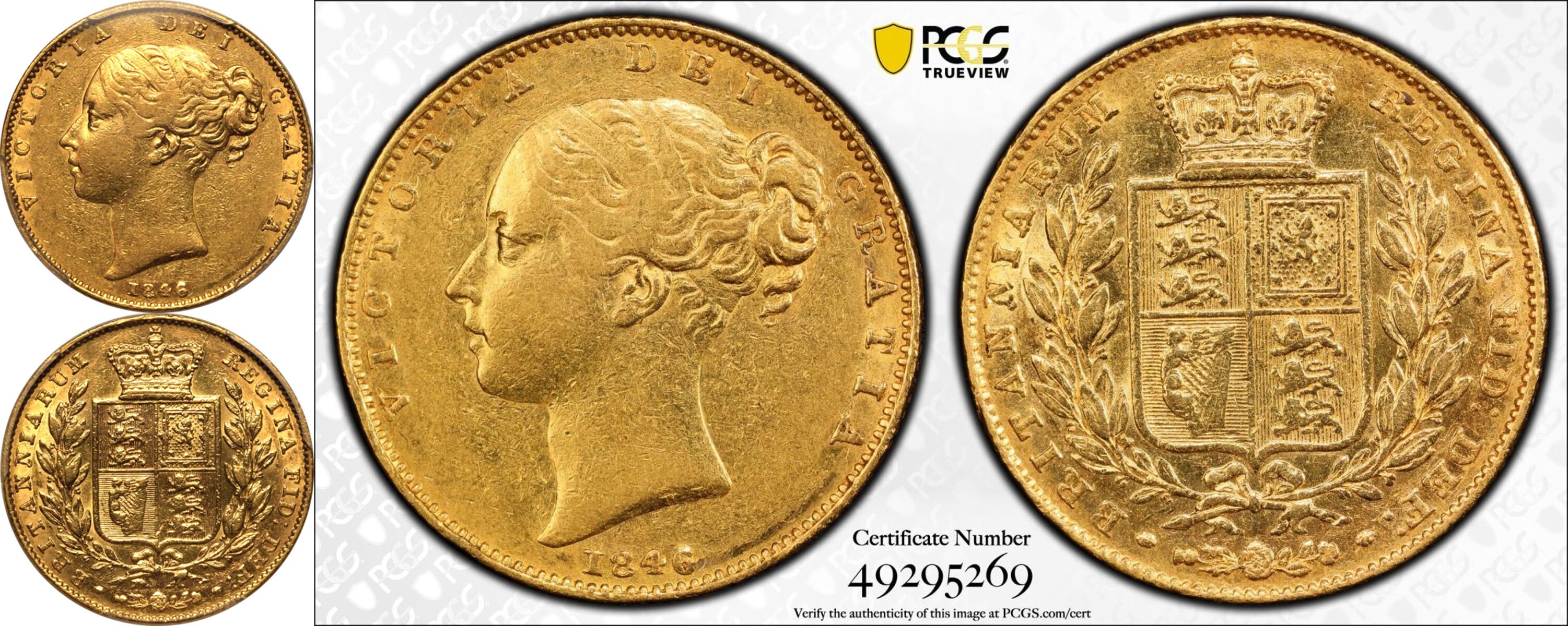 1846 Gold Sovereign Roman I PCGS AU50 - Image 5 of 5