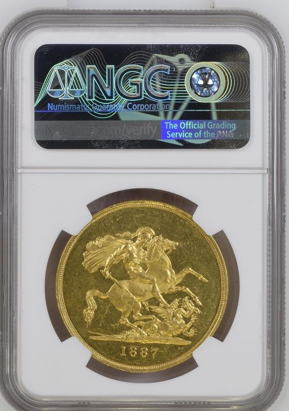 1887 Gold 5 Pounds (5 Sovereigns) NGC MS 61 PL - Image 6 of 7