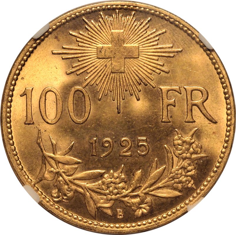 Switzerland Federal State 1925 Gold 100 Francs Vreneli NGC MS 65 - Image 3 of 7