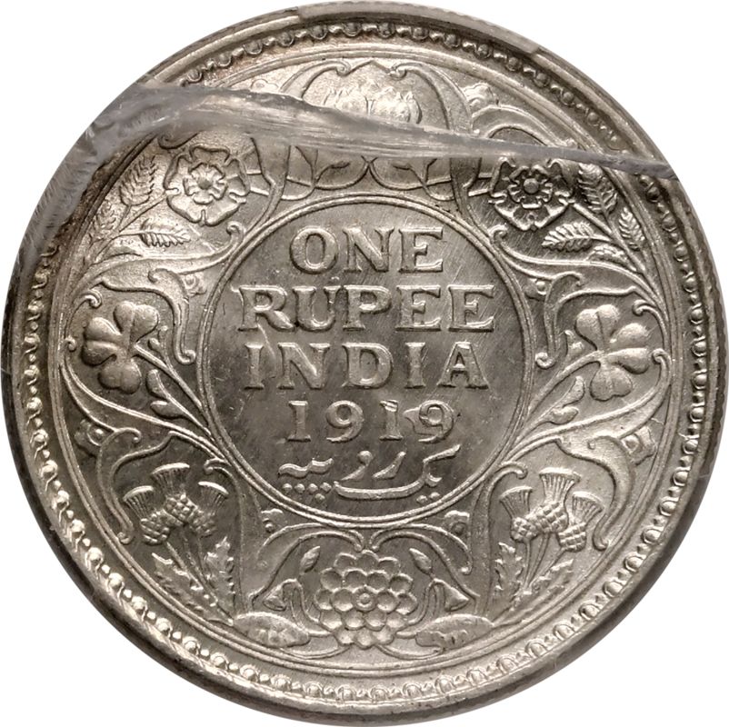India: British George V 1919 Silver 1 Rupee PCGS MS63 - Bild 3 aus 5