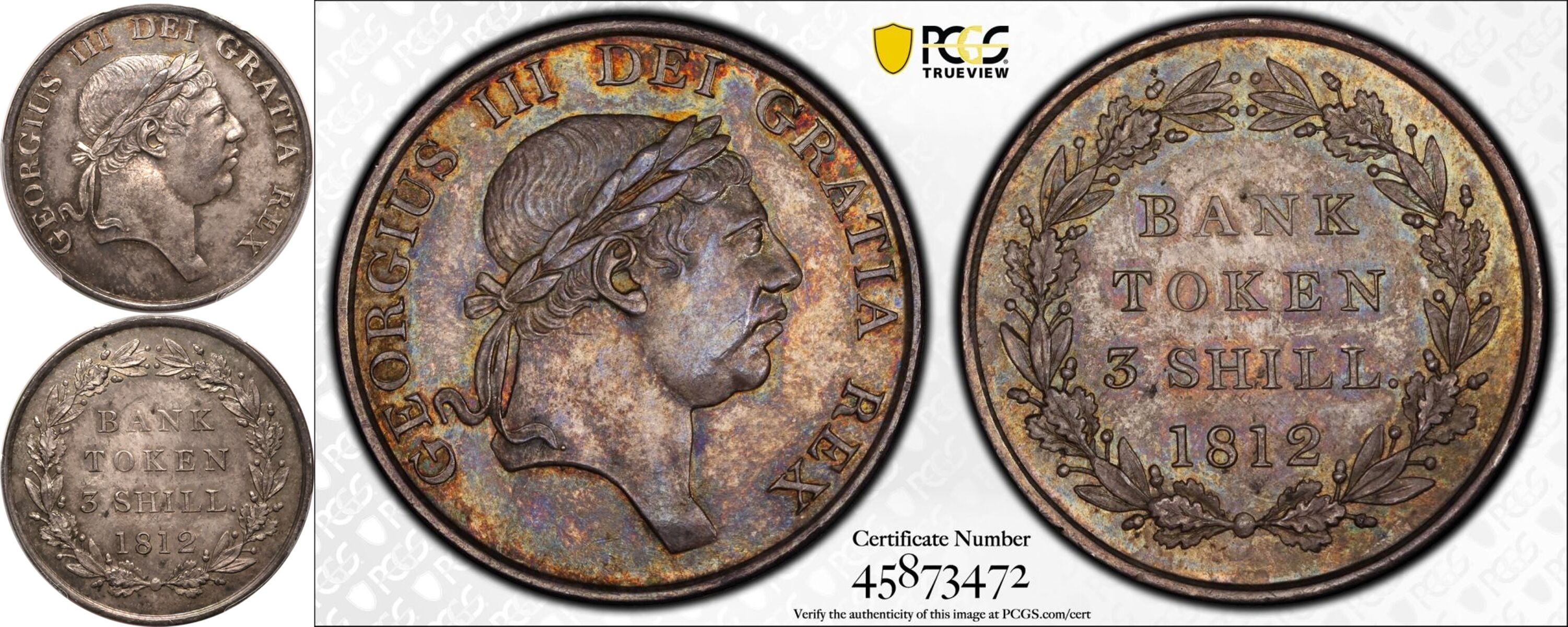 1812 Silver 3 Shillings PCGS MS64 - Image 5 of 5