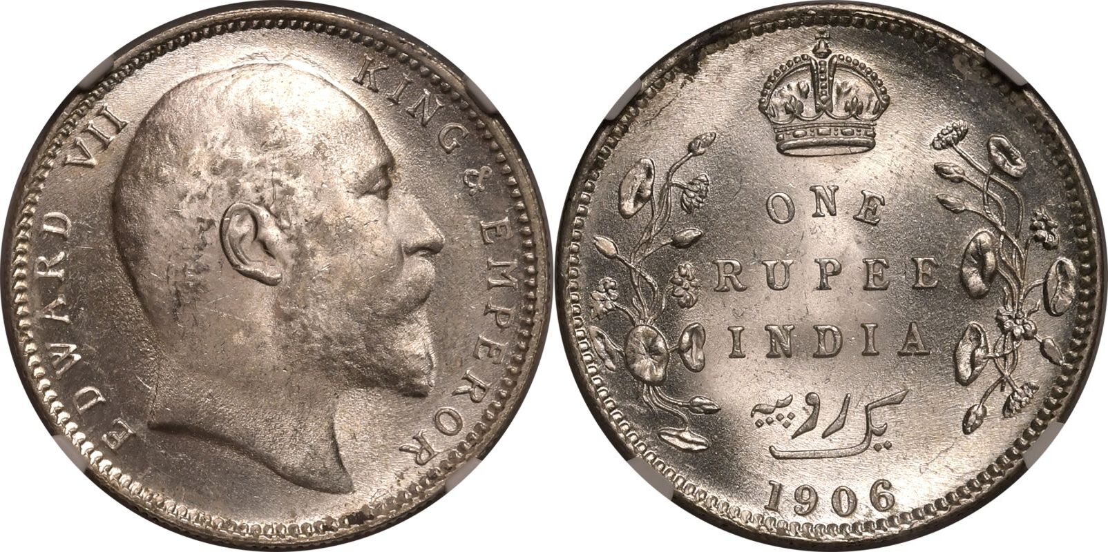India: British Edward VII 1906 Silver 1 Rupee NGC MS 64