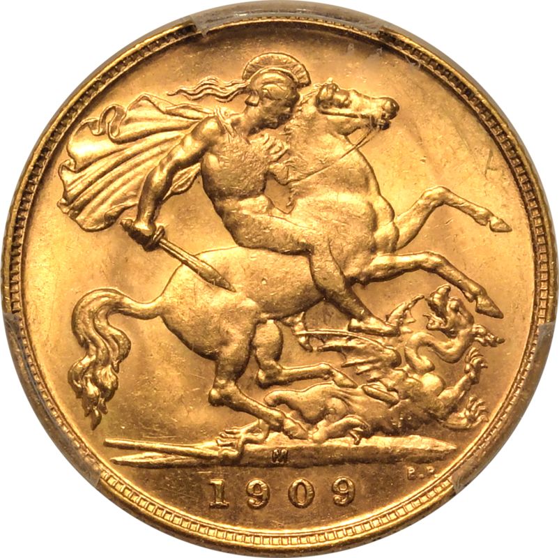1909 M Gold Half-Sovereign PCGS MS62 - Image 3 of 5