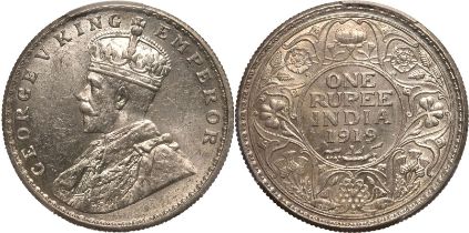 India: British George V 1919 • Silver 1 Rupee PCGS MS63
