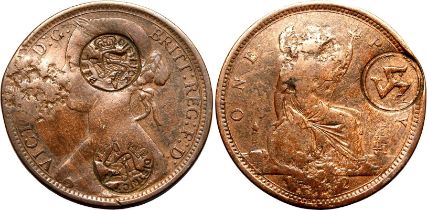 Isle of Man Victoria 1874-1894 Bronze Penny Countermarked