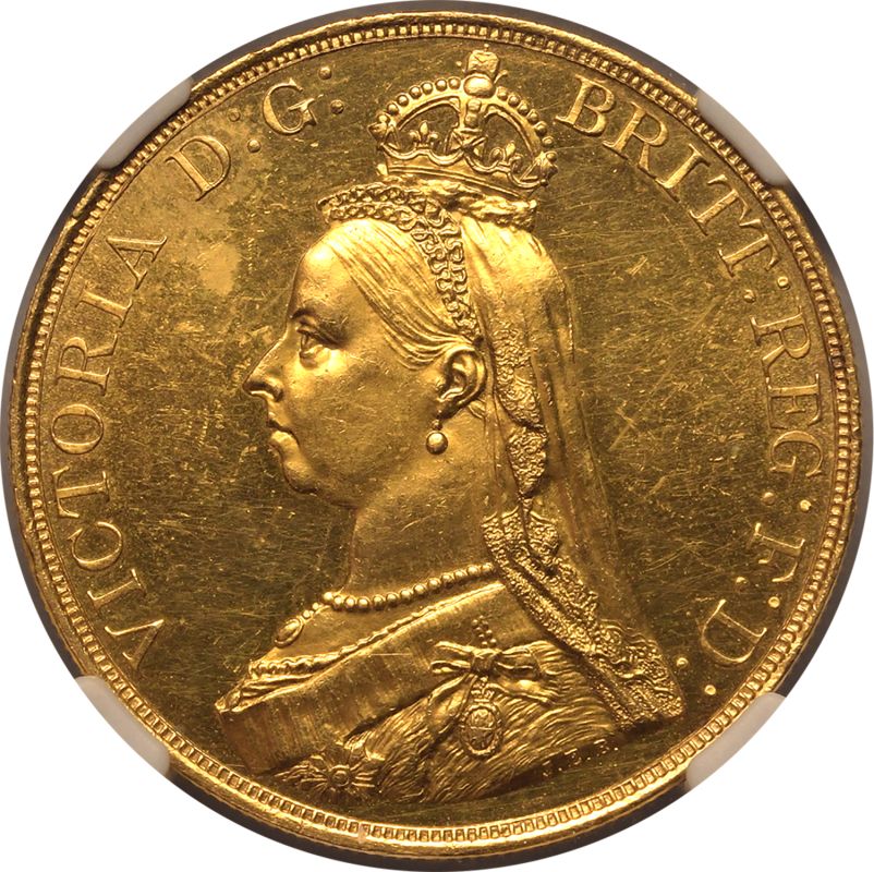 1887 Gold 5 Pounds (5 Sovereigns) NGC MS 61 PL - Image 2 of 7