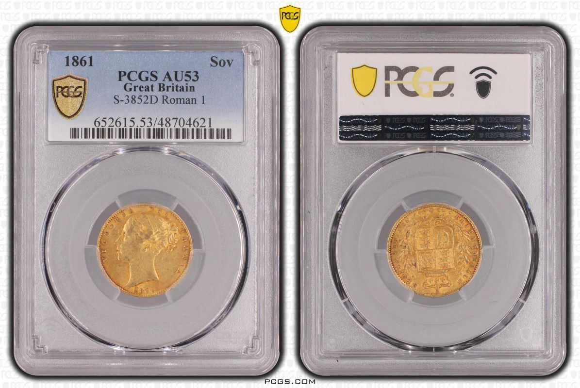 1861 Gold Sovereign Roman I PCGS AU53 - Bild 4 aus 5