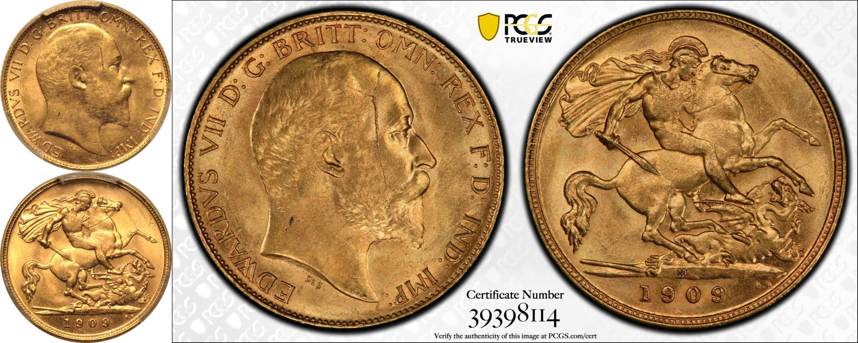 1909 M Gold Half-Sovereign PCGS MS62 - Image 5 of 5