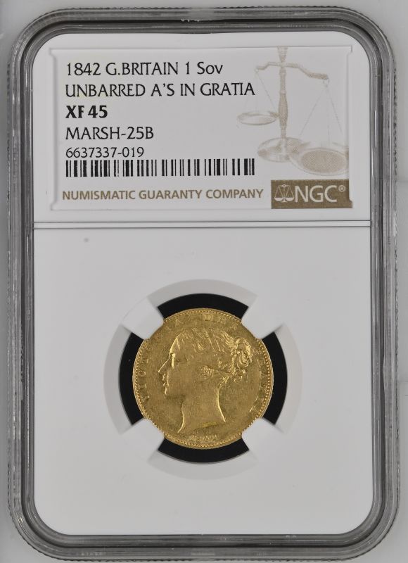 1842 Gold Sovereign Unbarred 'A's NGC XF 45 - Image 5 of 7
