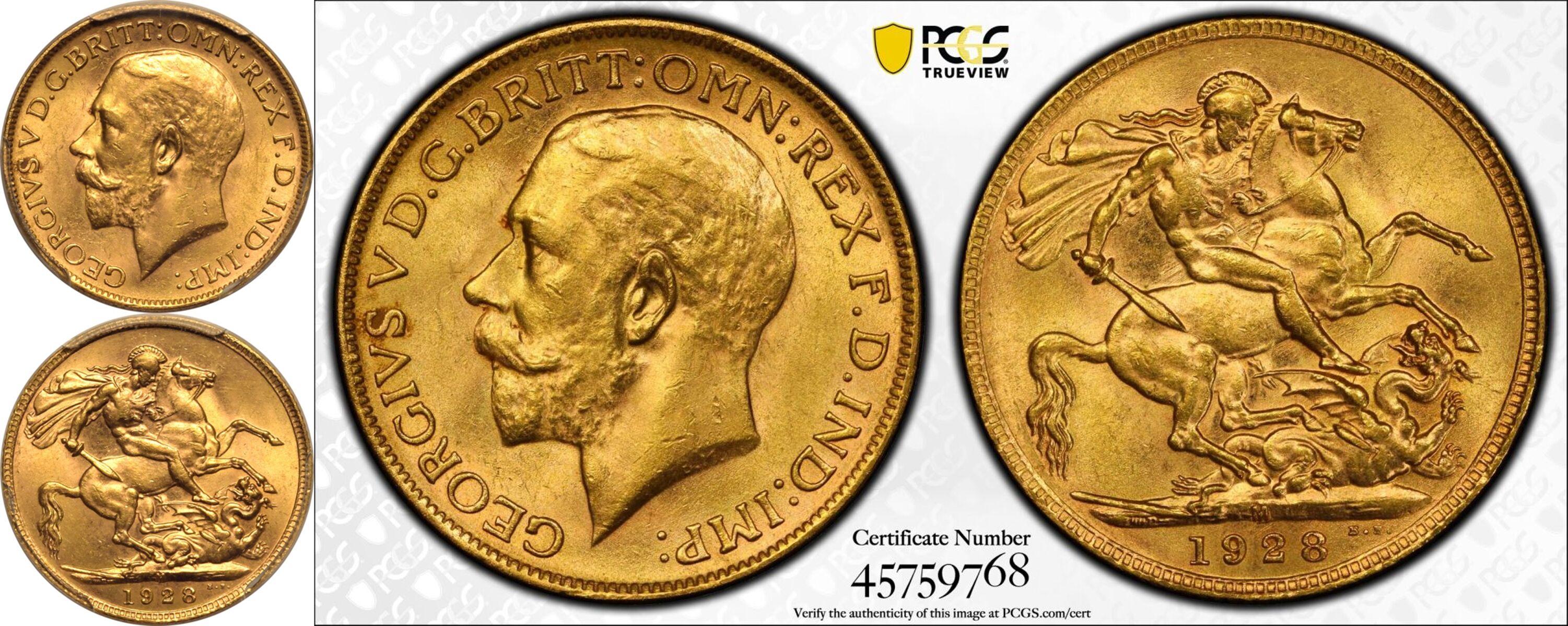1928 M Gold Sovereign PCGS MS63 - Image 5 of 5