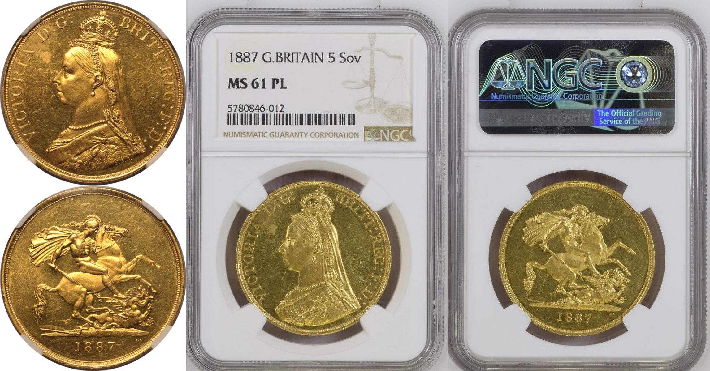 1887 Gold 5 Pounds (5 Sovereigns) NGC MS 61 PL - Image 7 of 7