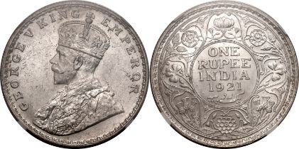 India: British George V 1921 • Silver 1 Rupee NGC MS 62