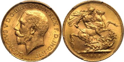 1919 C Gold Sovereign PCGS MS64