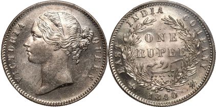 India: British Victoria 1840 B Silver 1 Rupee PCGS MS62