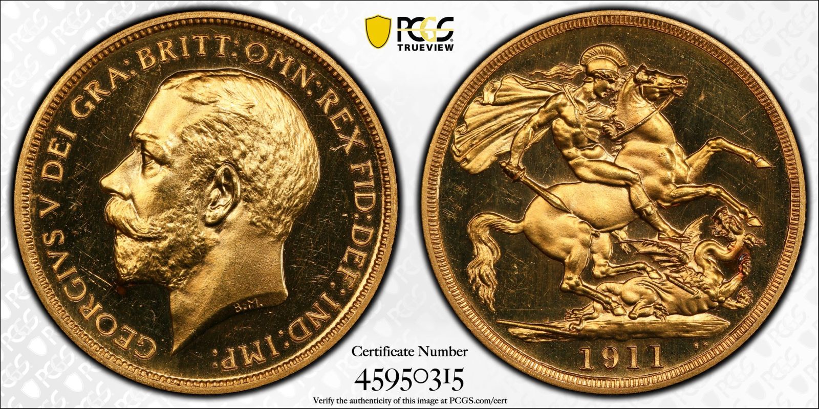 1911 Gold 2 Pounds (Double Sovereign) Proof PCGS PR63 DCAM - Image 4 of 5