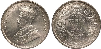 India: British George V 1920 • Silver 1 Rupee PCGS MS64