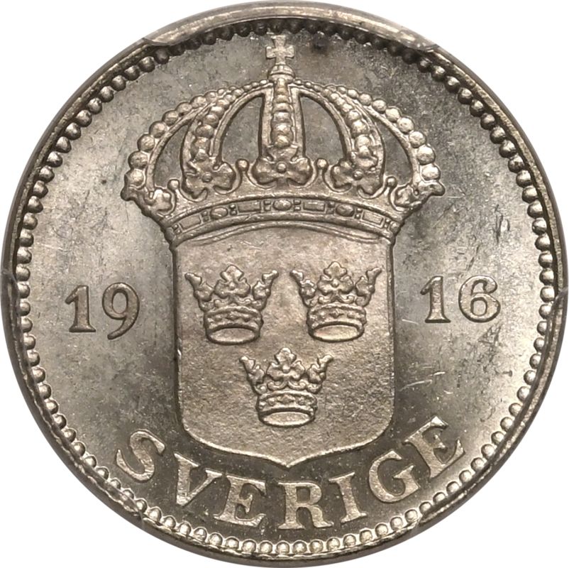 Sweden Gustaf V 1916 Silver 25 Ore PCGS MS64 - Bild 2 aus 5