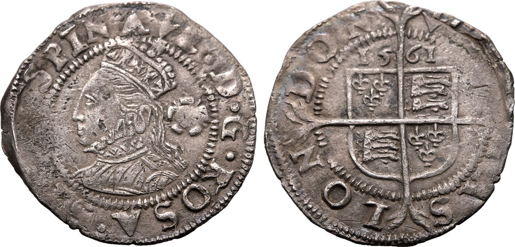 1561 Silver Three-Halfpence Very fine