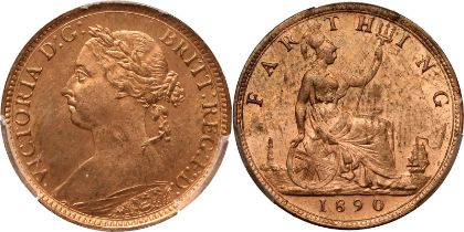 1890 Bronze Farthing PCGS MS64 RB