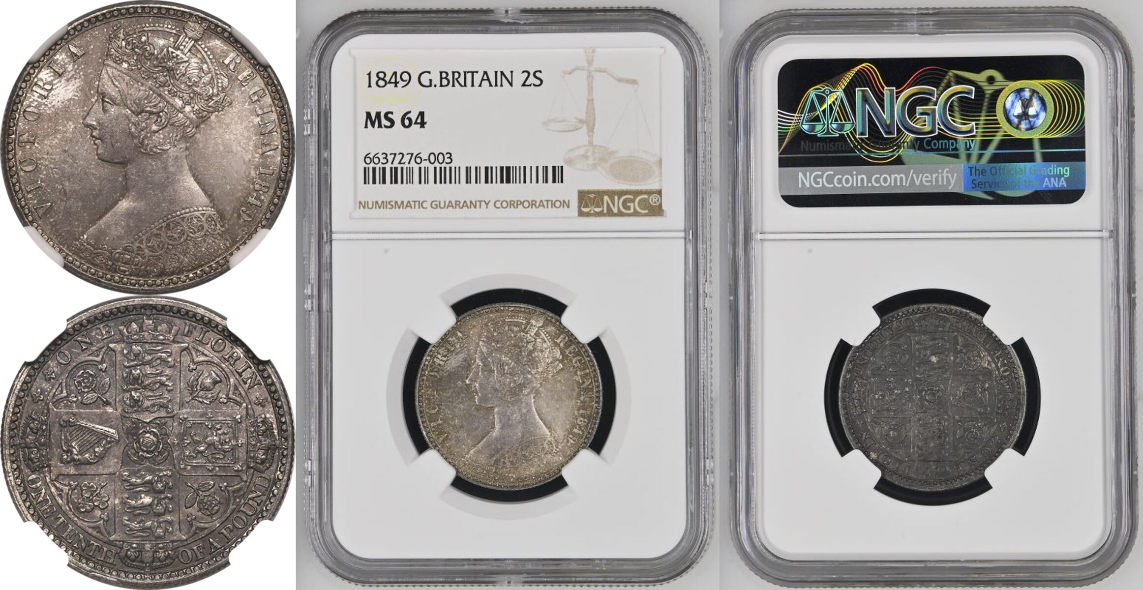 1849 Silver Florin Godless NGC MS 64 - Image 7 of 7