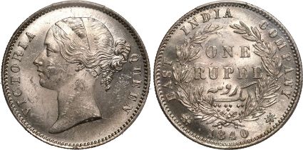 India: British Victoria 1840 B Silver 1 Rupee PCGS MS63