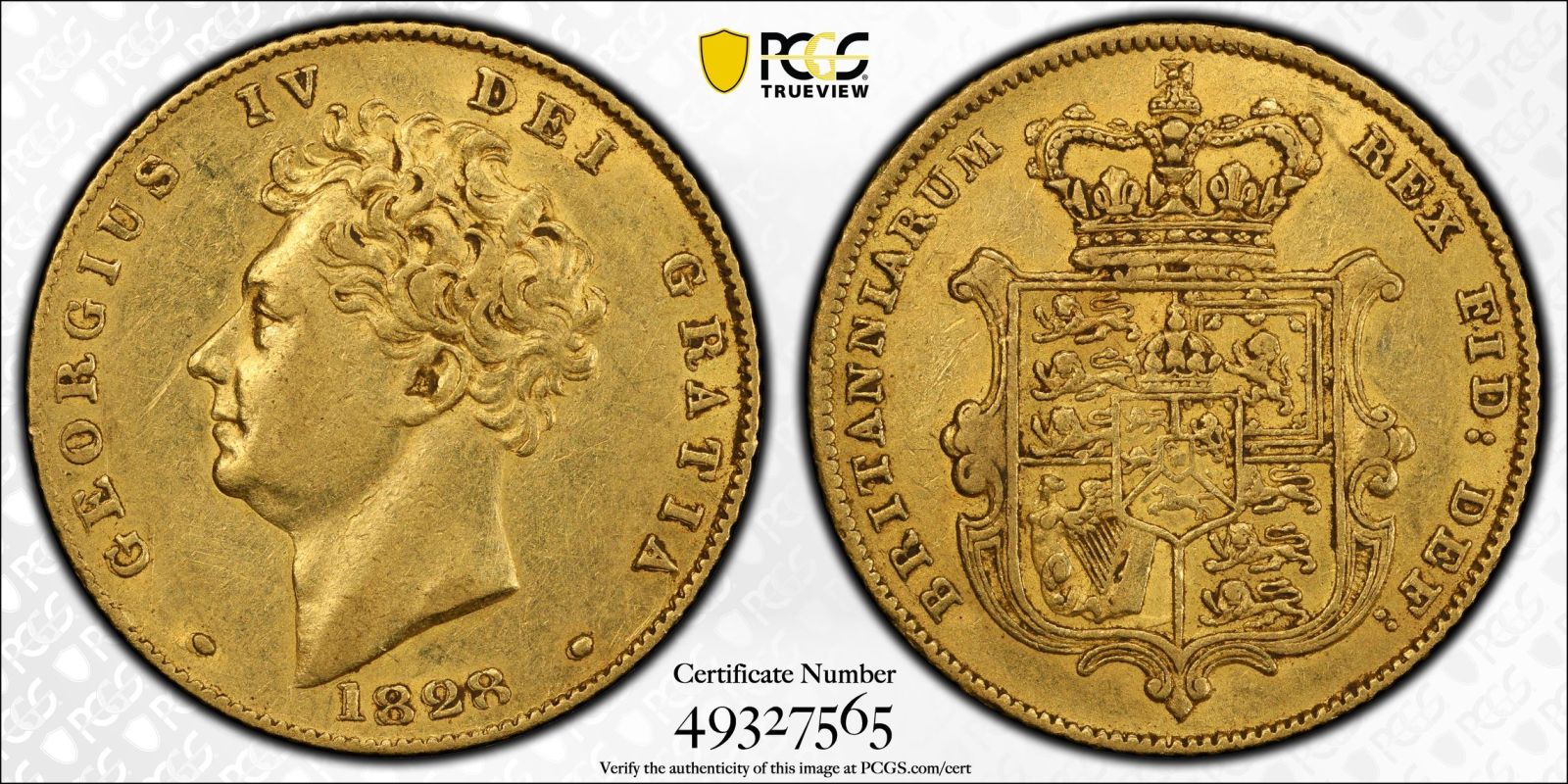 1828 Gold Half-Sovereign PCGS AU50 - Image 4 of 5