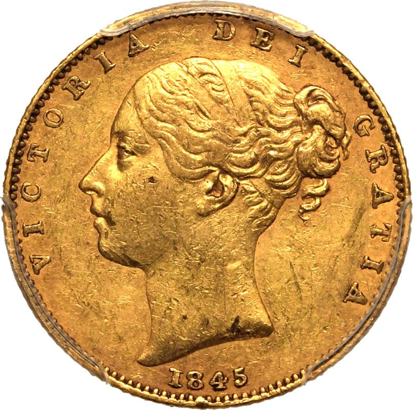 1845 Gold Sovereign Roman I Equal-finest PCGS AU55 - Image 2 of 5