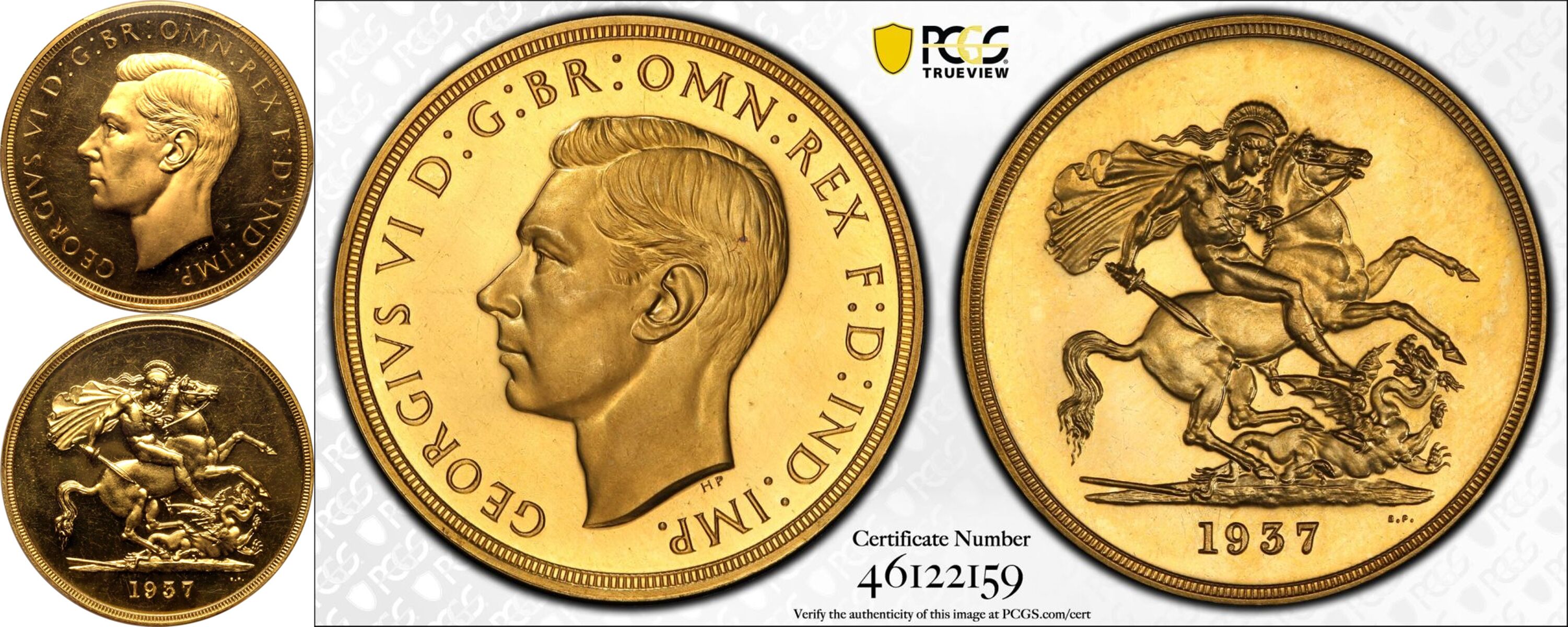 1937 Gold 5 Pounds (5 Sovereigns) Proof PCGS PR64 CAM - Image 5 of 5