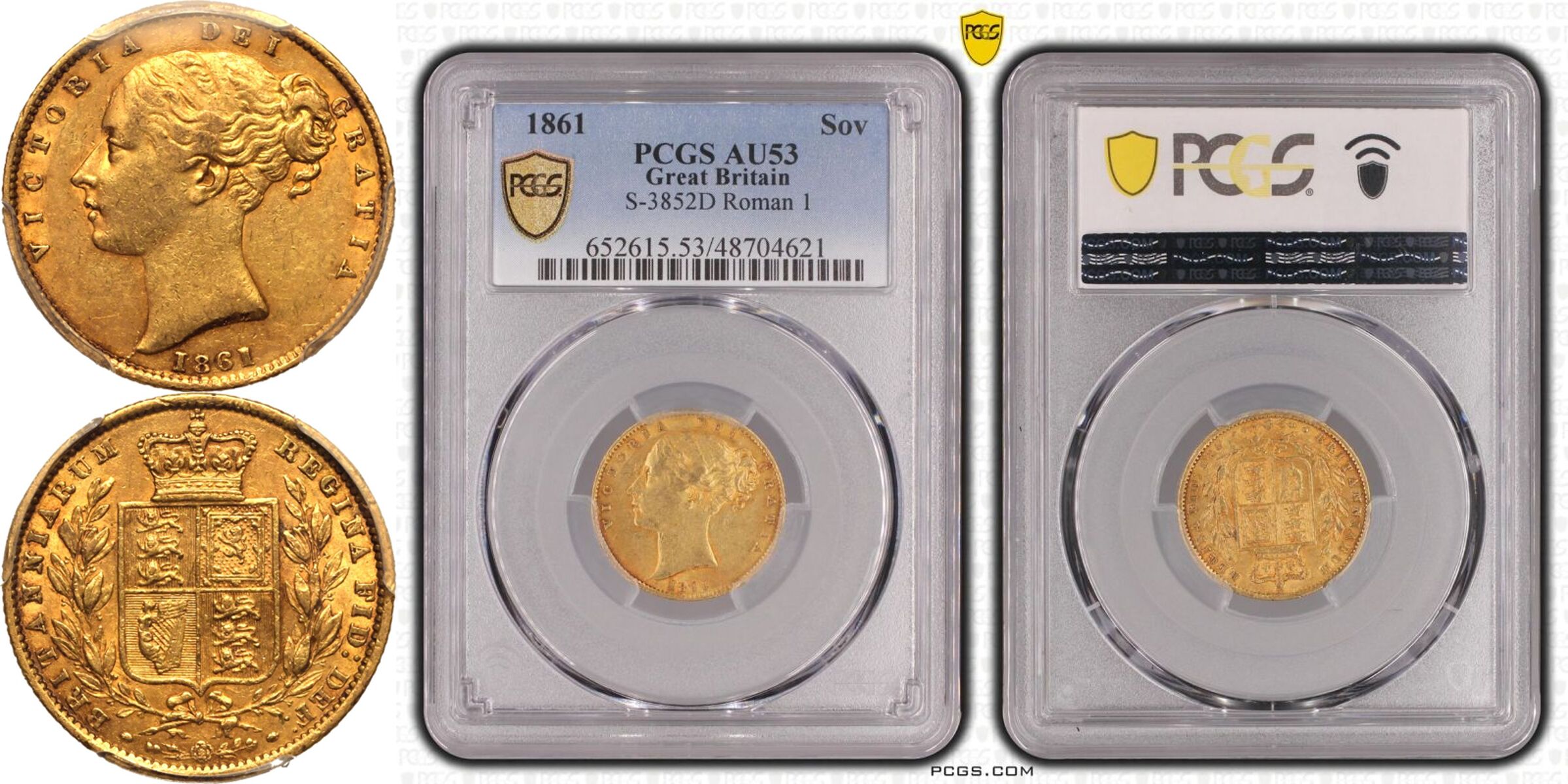 1861 Gold Sovereign Roman I PCGS AU53 - Image 5 of 5