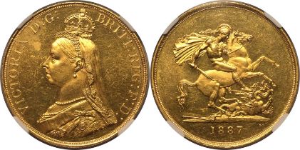 1887 Gold 5 Pounds (5 Sovereigns) NGC MS 61 PL