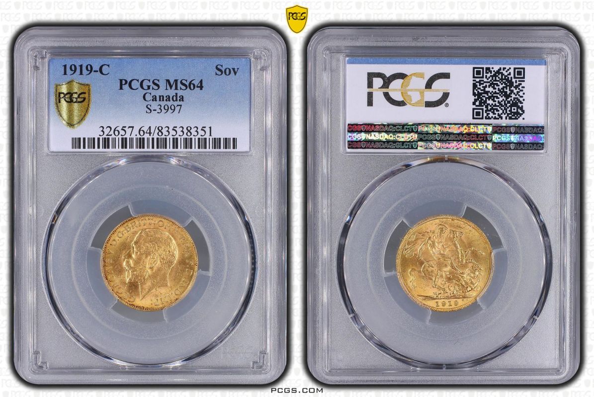 1919 C Gold Sovereign PCGS MS64 - Bild 4 aus 5