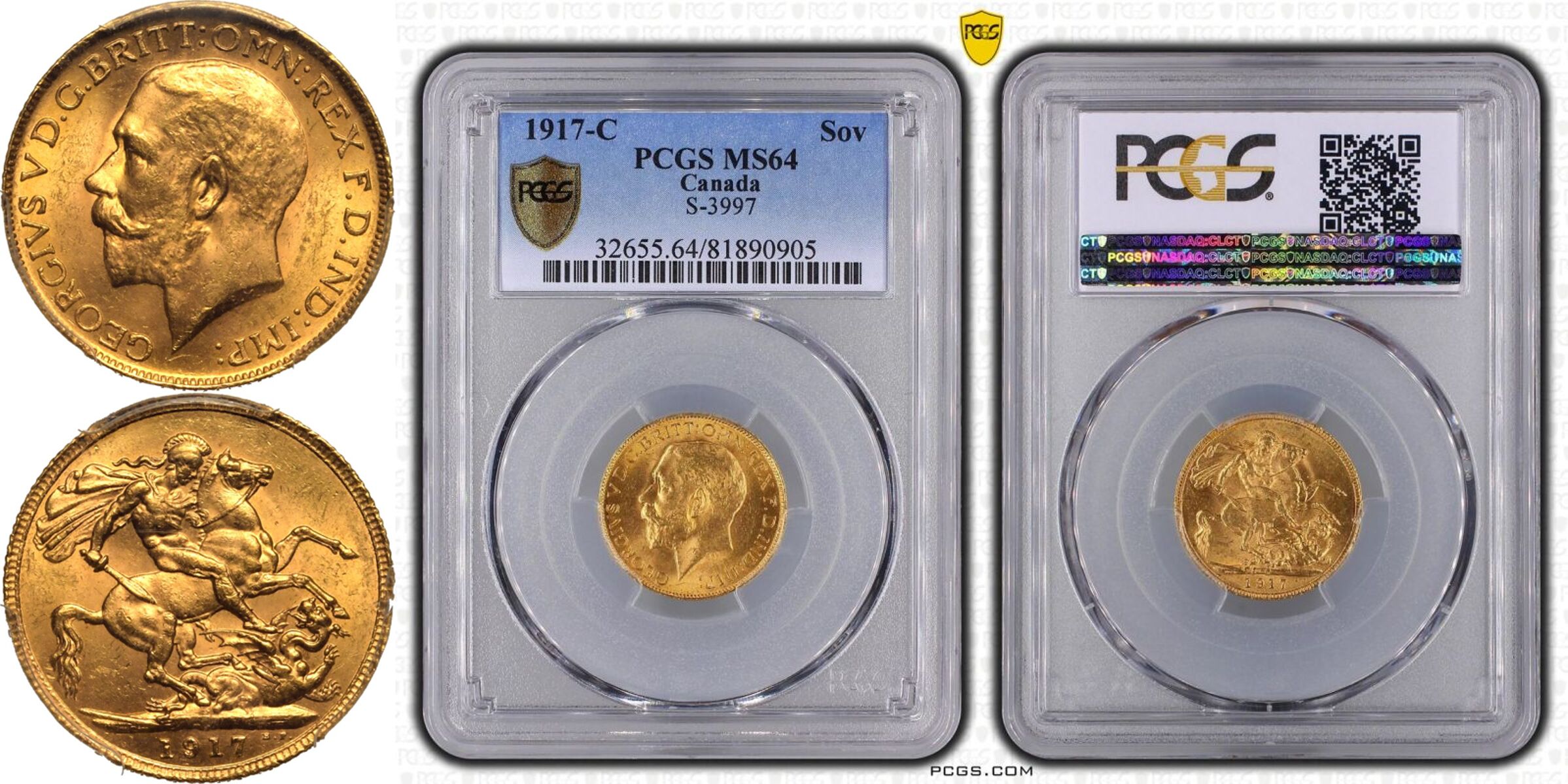 1917 C Gold Sovereign PCGS MS64 - Image 5 of 5