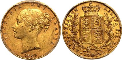 1845 Gold Sovereign Roman I Equal-finest PCGS AU55