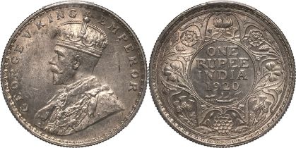 India: British George V 1920 • Silver 1 Rupee PCGS MS63