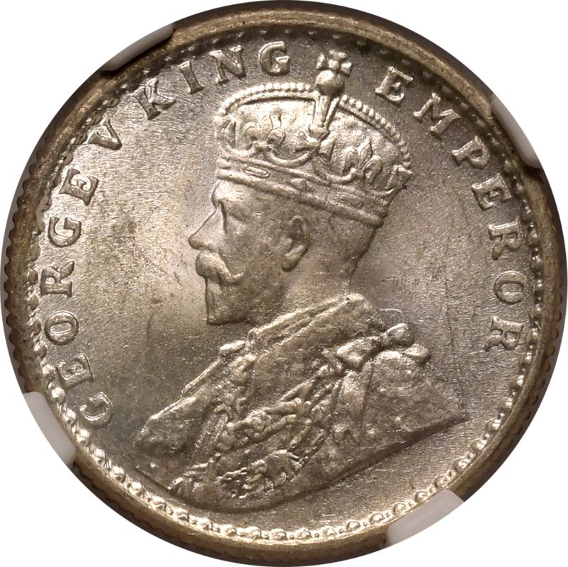 India: British George V 1936 Silver 1/4 Rupee NGC MS 64 - Bild 2 aus 7