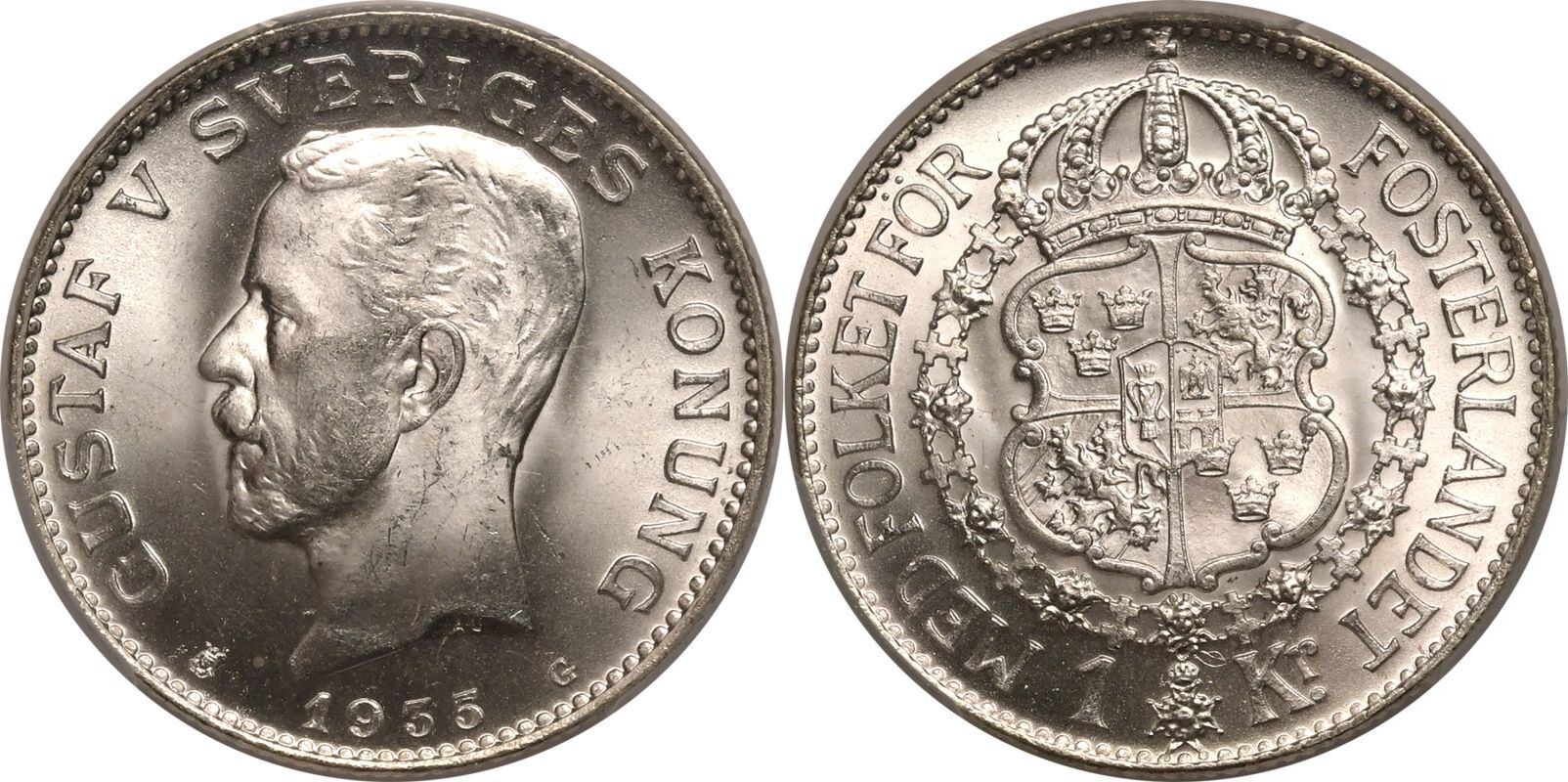Sweden Gustaf V 1935 G Silver 1 Krona PCGS MS66